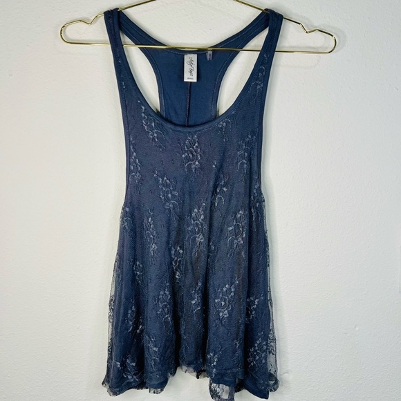 Active Basic Women's Gray Lace Racerback Tank Top Small Flowy Boho Chic - Picture 2 of 15